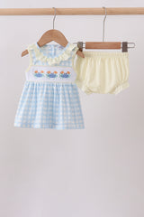 Yellow crab smocked gingham bloomer set