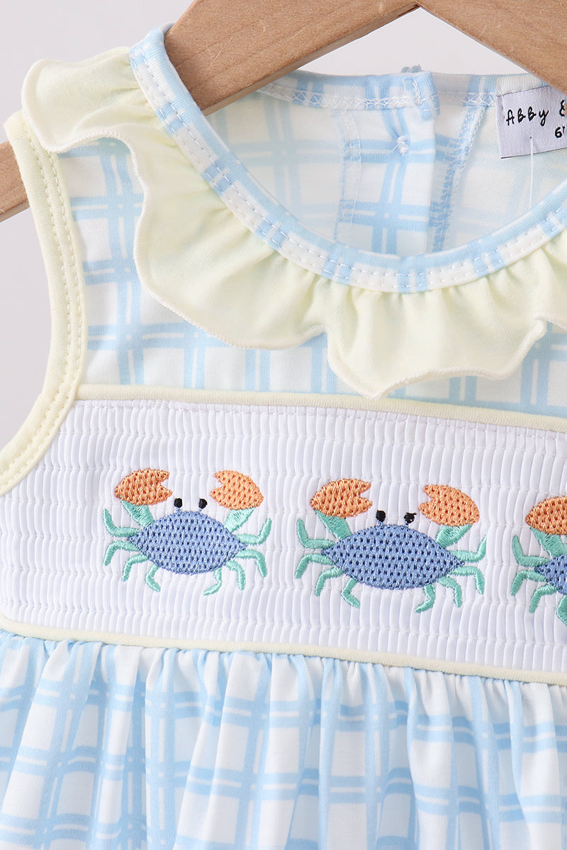 Yellow crab smocked gingham bloomer set