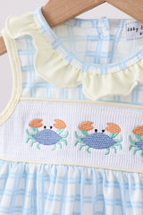 Yellow crab smocked gingham bloomer set