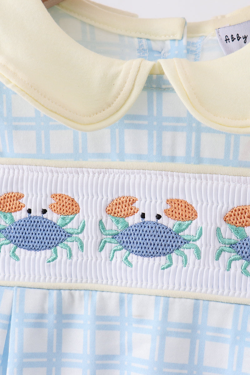 Yellow crab smocked gingham bubble