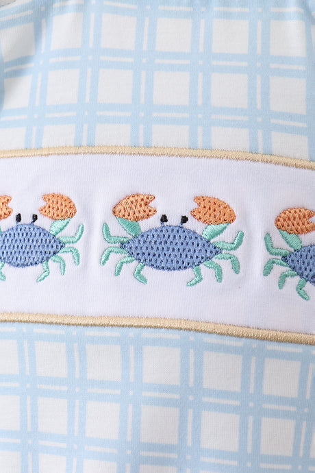 Yellow crab smocked gingham ruffle bubble