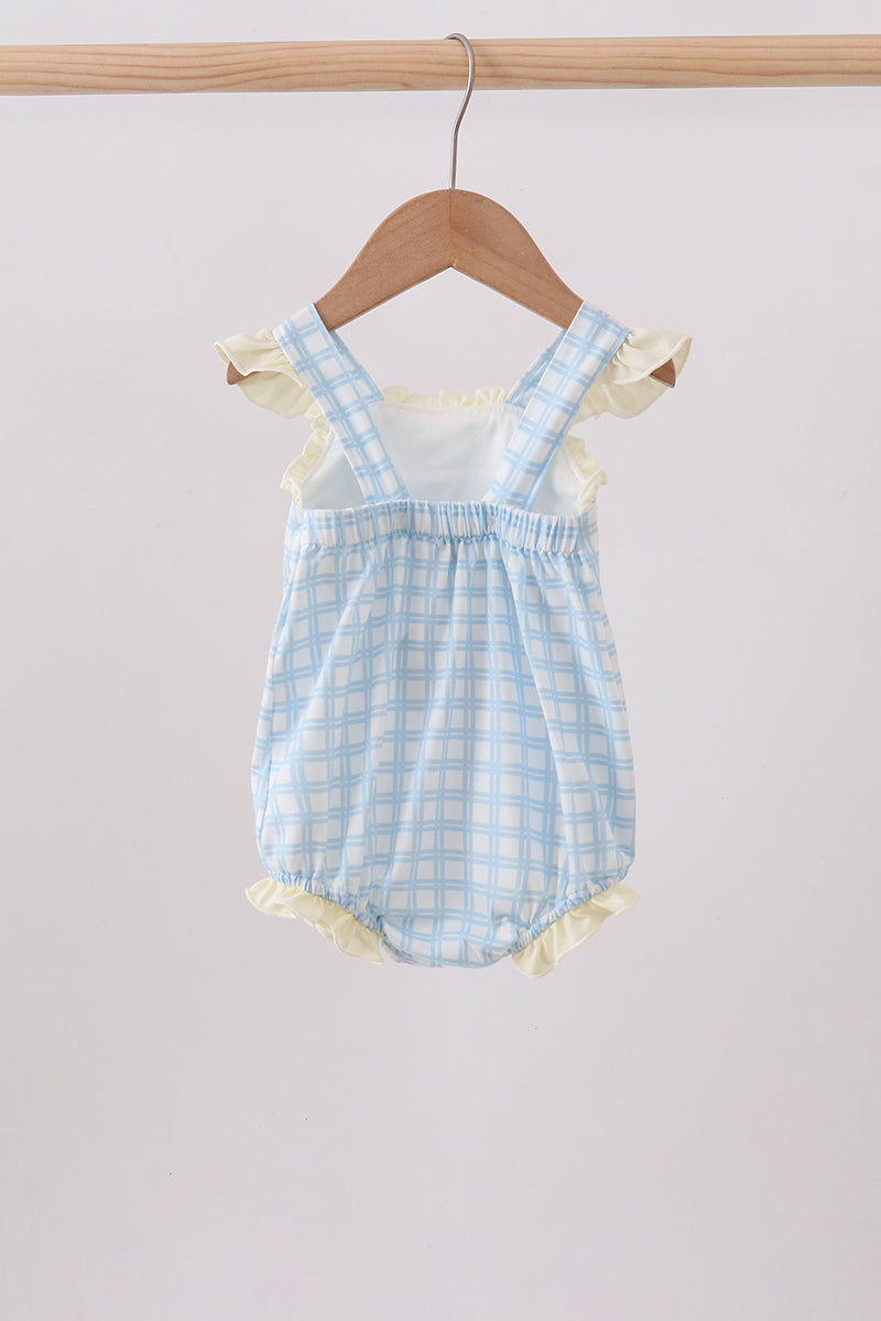Yellow crab smocked gingham ruffle bubble