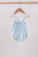 Yellow crab smocked gingham ruffle bubble