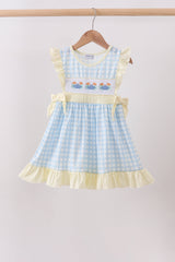 Yellow crab smocked gingham ruffle dress