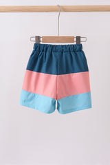 Colorblock fish embroidery swim trunks