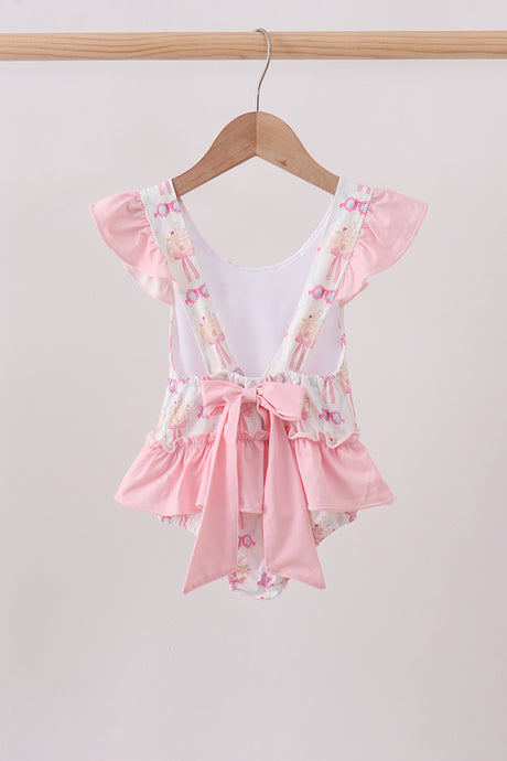 Pink bow castle ruffle one-piece swimsuit