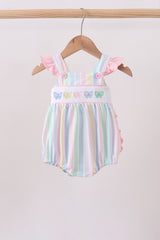 Rainbow stripe butterfly smocked ruffle bubble