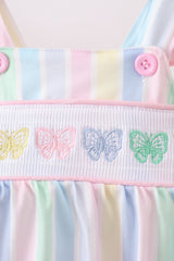 Rainbow stripe butterfly smocked ruffle bubble