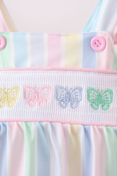 Rainbow stripe butterfly smocked ruffle bubble