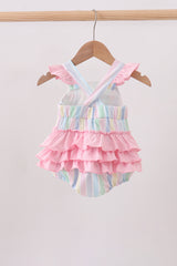 Rainbow stripe butterfly smocked ruffle bubble