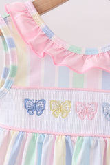 Rainbow stripe butterfly smocked ruffle bloomer set