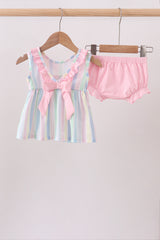 Rainbow stripe butterfly smocked ruffle bloomer set