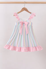 Rainbow stripe butterfly smocked ruffle dress