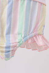 Rainbow stripe butterfly smocked ruffle one-piece swimsuit