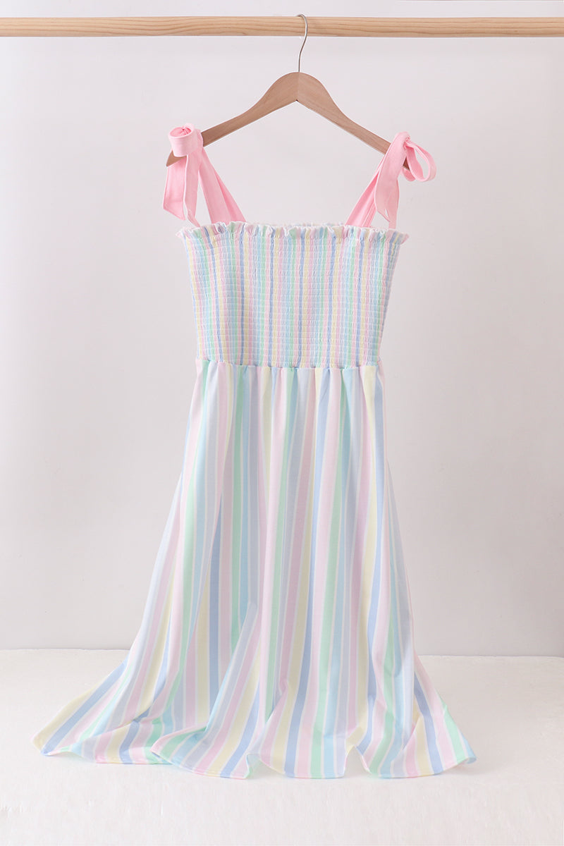 Rainbow stripe smocked dress – Honeydew USA