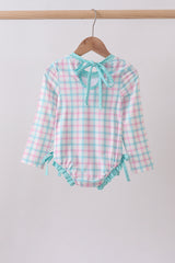 Green plaid horse applique rashguard