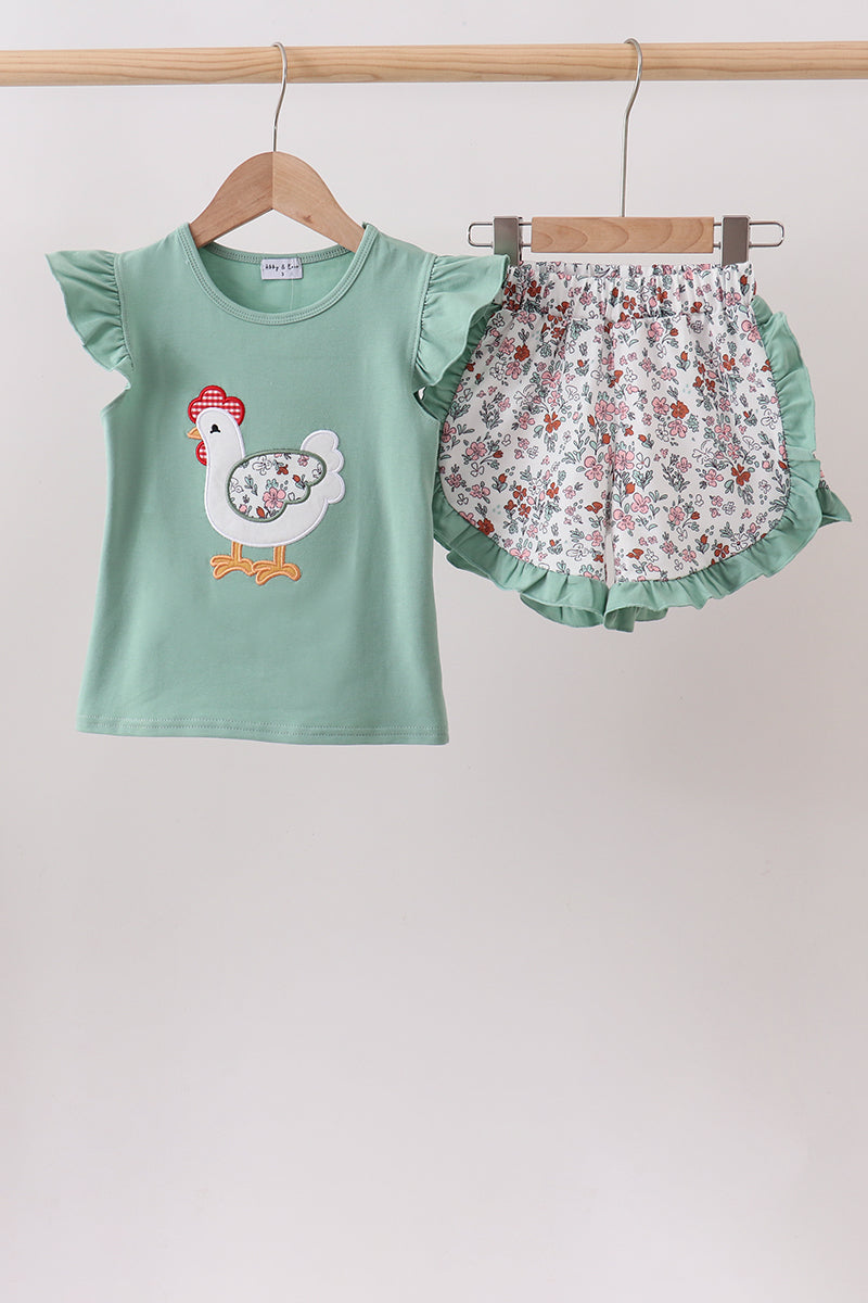 Sage Chicken Applique Set