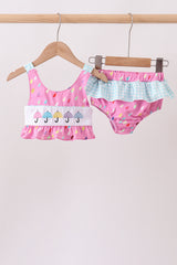 Hot Pink Umbrella Embroidered UPF Swim Set