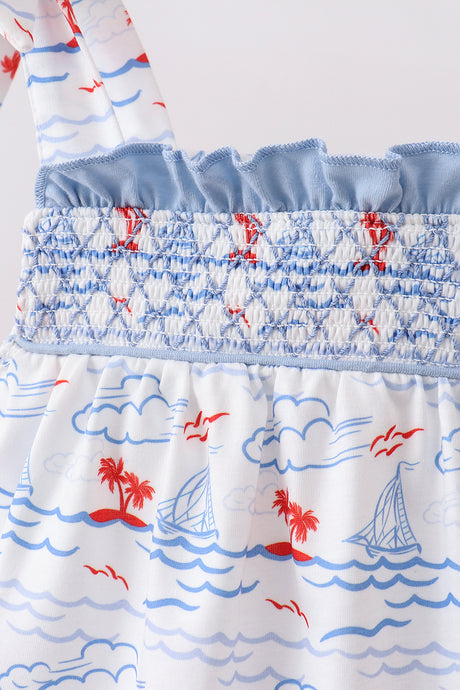 Blue Sailboat Smocked Bloomer Set