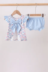 Blue Floral Bow Bloomer Set