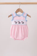 Pink Cow Plaid Embroidered Bubble
