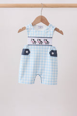 Blue Cow Plaid Embroidered Jon Jon