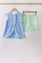 Blue Tractor Applique Seersucker Set