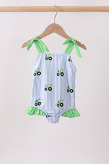 Blue Tractor Stripe UPF Swim One-Piece