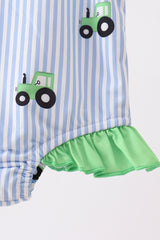 Blue Tractor Stripe UPF Swim One-Piece