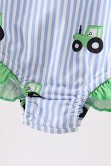 Blue Tractor Stripe UPF Swim One-Piece