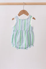 Green Stripe Smocked Bow Seersucker Bubble