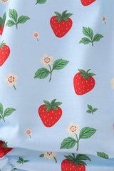 Blue Strawberry Embroidered Ruffle Bow Bubble