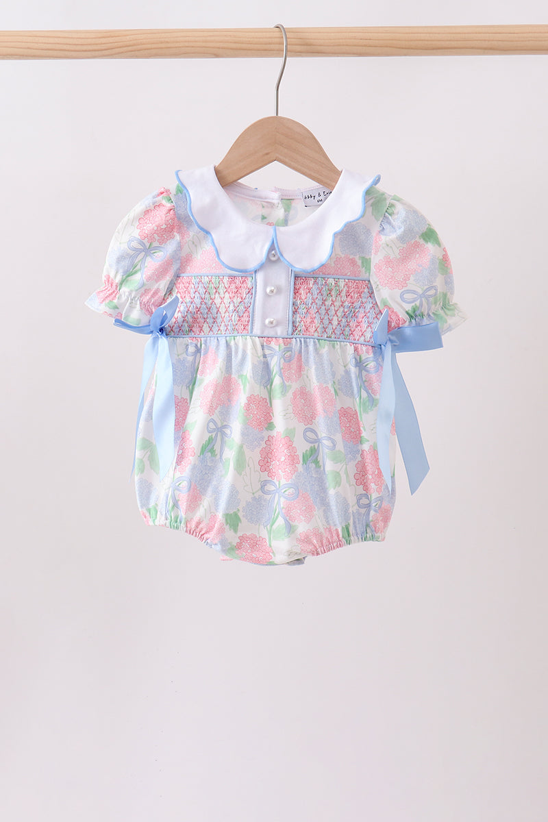 Pastel floral smocked baby bubble