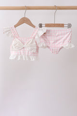 Pink Plaid Bow UPF Swim Set