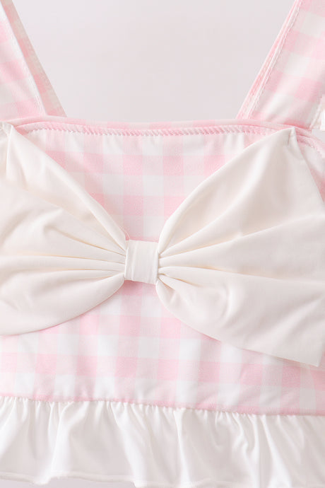 Pink Plaid Bow UPF Swim Set