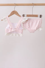 Pink Plaid Bow UPF Swim Set