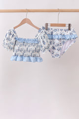 Blue Beach Smocked UPF Women Swim Set