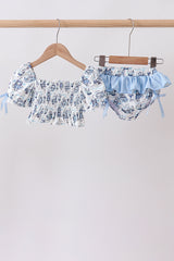 Blue Beach Smocked UPF Swim Set