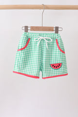 Red Watermelon Embroidered UPF Swim Trunks