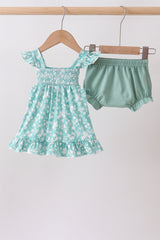 Sage Floral Smocked Bloomer Set