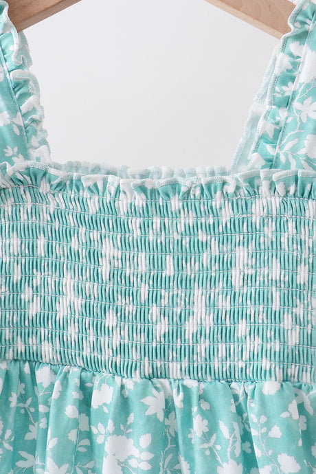 Sage Floral Smocked Dress