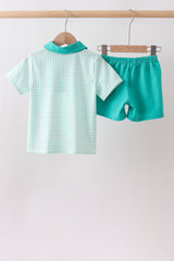 Green Mallard Plaid Embroidered Set