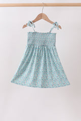 Green Floral Smocked Dress
