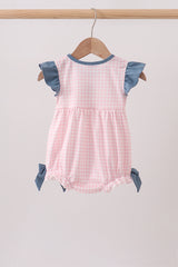 Pink Apple Plaid Embroidered Bubble