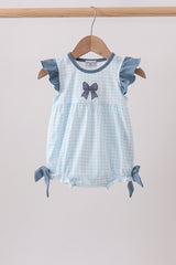 Blue Plaid Embroidered Bow Bubble