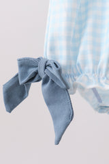 Blue Plaid Embroidered Bow Bubble