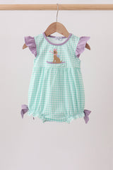 Mint Puppy Plaid Embroidered Bubble