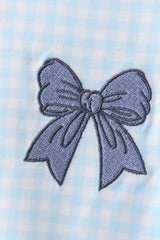 Blue Plaid Embroidered Bow Set