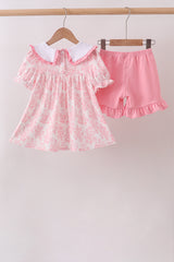 Pink Rose Apple Embroidery Ruffle Dress