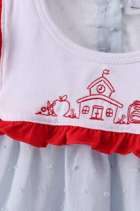 Blue Embroidered Swiss Dot Bloomer Set